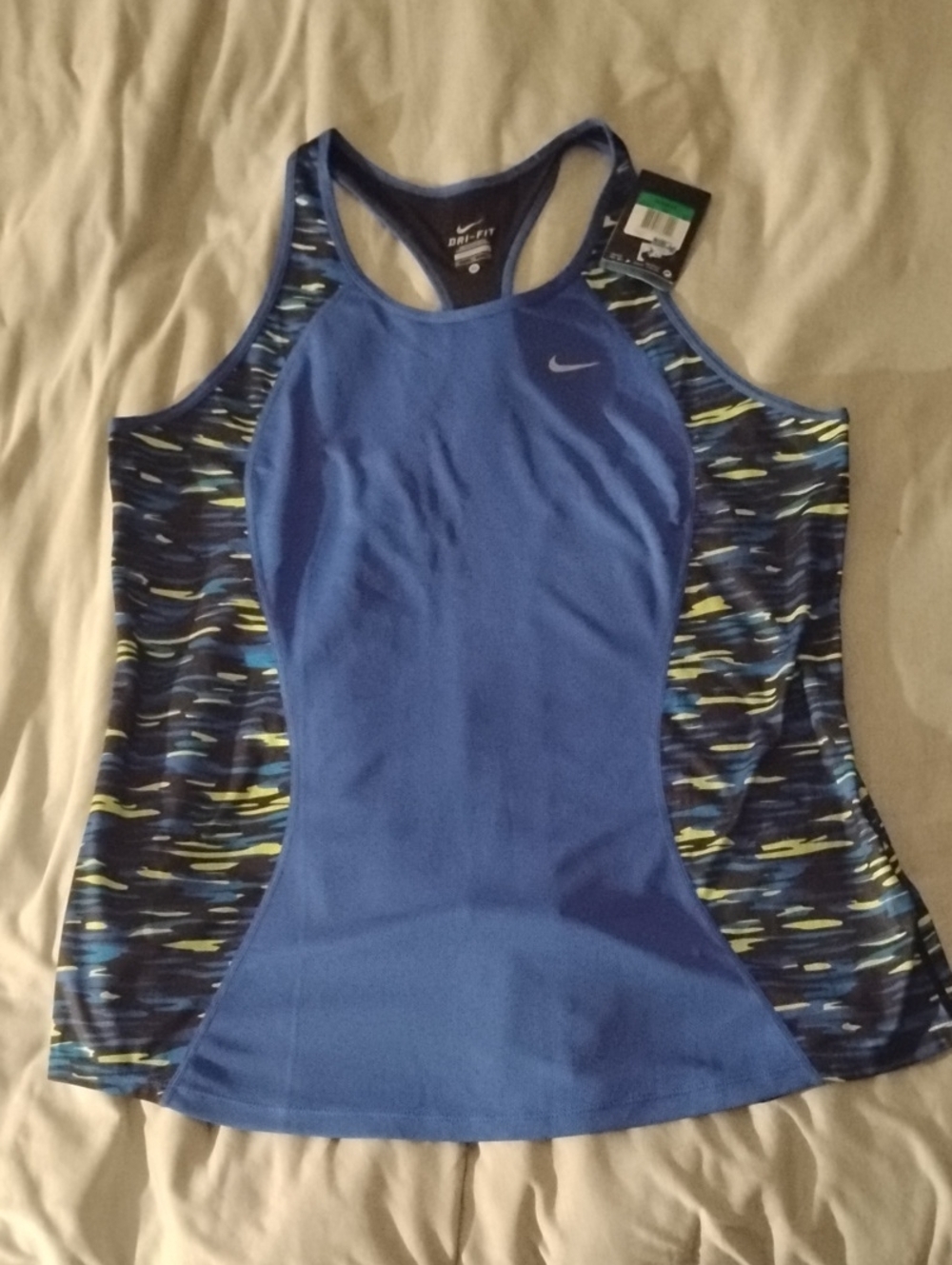 Nike Women’s Blue Racerback Tank with Navy & Neon Accents